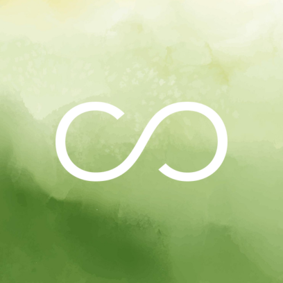 The Vancouver Foundation infinity logo against a green gradient background as a placeholder for Peggy's headshot.